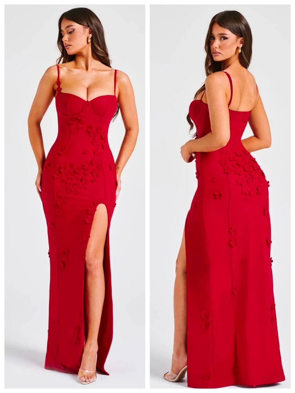 Babyboo Dialary Red Floral Applique Corset Maxi Dress Size S NWT